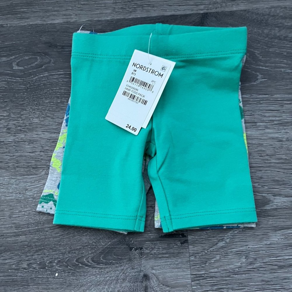 NWT Nordstrom Open Edit Printed Short 2 Pack Hair Toss Pattern Teal Grey 3M